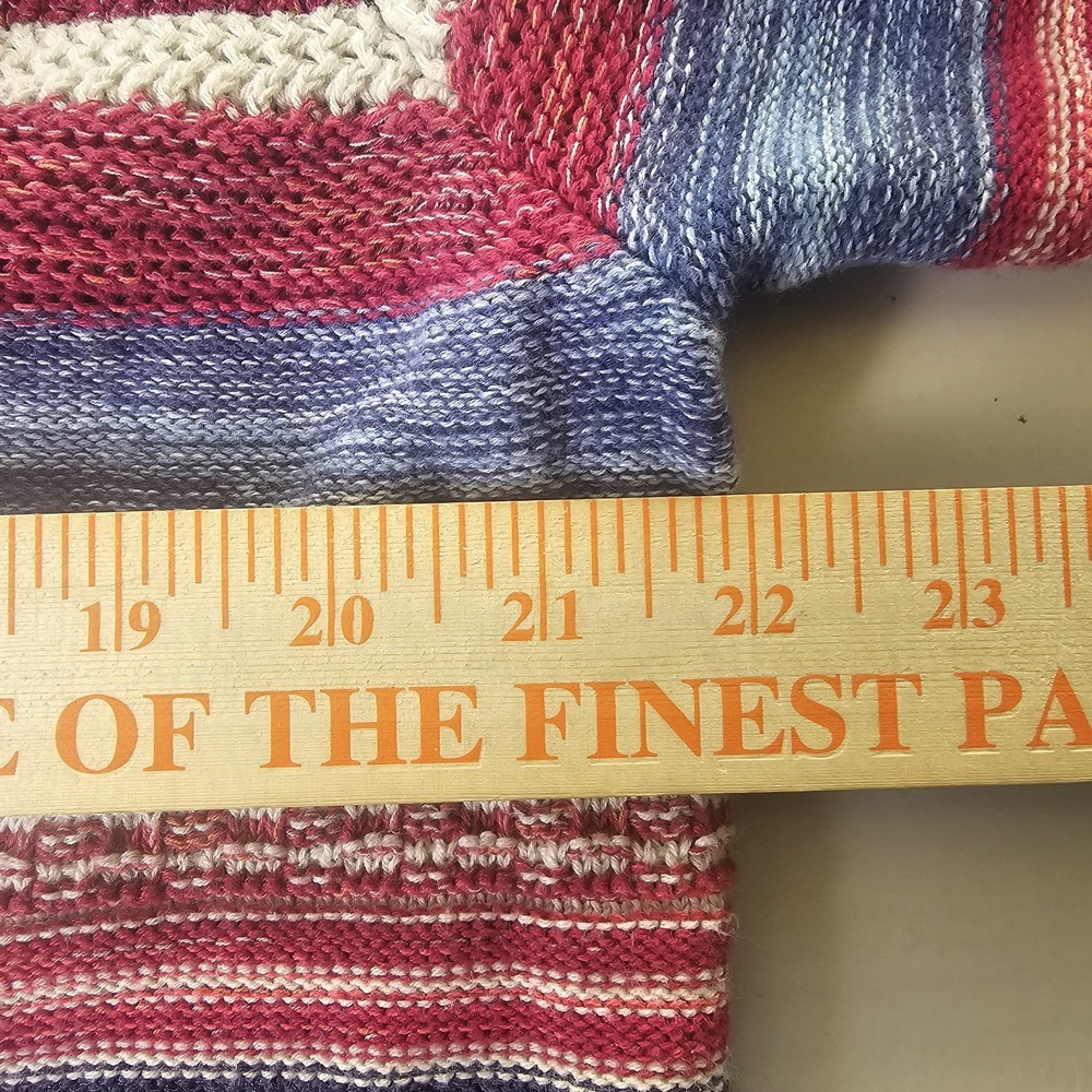 J. Jill Cardigan Sweater XL Blue Pink Striped Shawl Collar Button Front Grandma - Picture 5 of 8